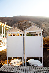 Image showing Beach cabins, Perissa, Santorini, Greece