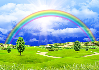 Image showing Rainbow in the blue sky