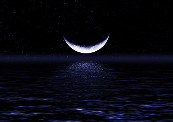 Image showing Half of moon reflected in water