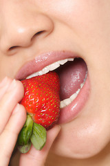 Image showing Woman and strawberry
