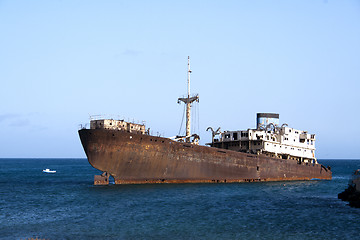 Image showing rusty ship on the shore in Lanzarote, Canary Islands, Spain 