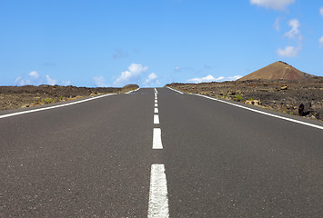 Image showing Empty road an arid mountain, Lanzarote, Canary islands, Spain 