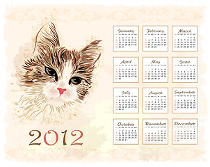 Image showing vintage style calendar 2012 with cat
