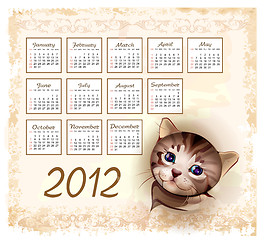 Image showing vintage style calendar 2012 with tabby kitten