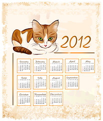 Image showing vintage calendar 2012  with ginger tabby cat