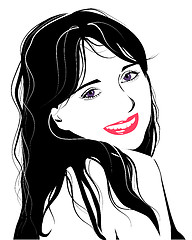 Image showing line art portrait of flirting young girl