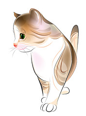 Image showing hand drawn  portrait of  ginger tabby kitten. Watercolor  style