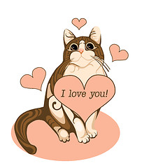 Image showing valentines day greeting card with tabby cat and heart