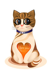 Image showing Valentines day greeting card with kitten and  glossy heart