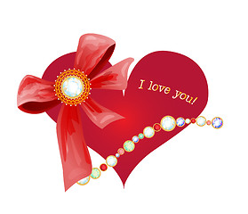 Image showing Valentines day greeting card with heart and bow