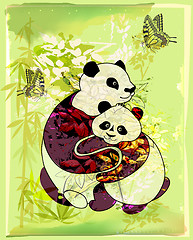 Image showing pandas family at the bamboo forest