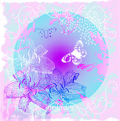 Image showing abstract floral background with flowers and butterflies