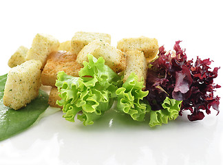 Image showing croutons with salad leaves