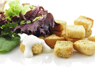 Image showing  croutons and salad leaves 