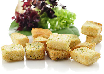 Image showing croutons and salad leaves