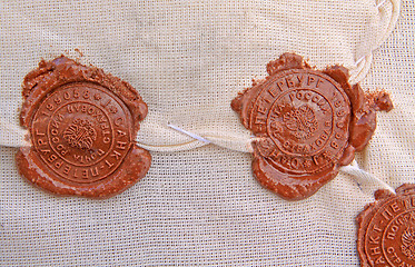 Image showing of sealing wax seal on old parcel