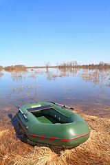 Image showing rubber boat on big lake