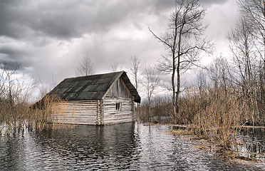 Image showing old wooden house in water