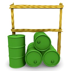 Image showing Green barrels with blank billboard