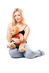 Image showing Lovely blonde with a teddy bear