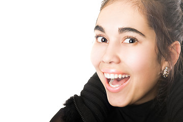 Image showing Portrait of smiling young brunette. Isolated