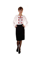 Image showing Girl in white blouse and skirt.