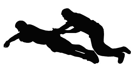 Image showing Sport Silhouette - Rugby Player Dives for Try Line with Tackler