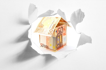 Image showing euro money house and paper hole