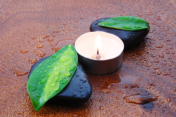Image showing zen concept with stones and leaves