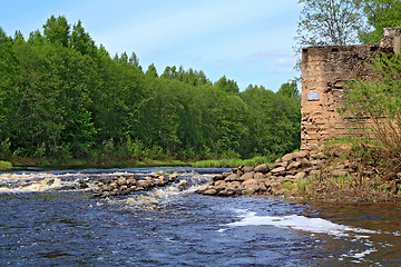 Image showing aging destroyed dam on small river