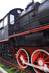 Image showing wheel of the old locomotive on stop