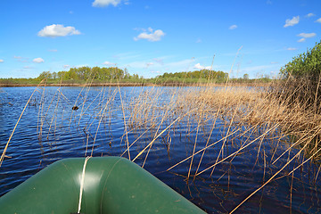 Image showing rubber boat on big lake