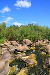 Image showing greater stone on mountain river