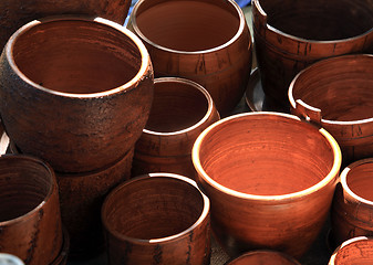 Image showing wooden dishes on rural market