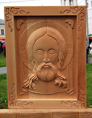 Image showing wooden icon on street exhibition