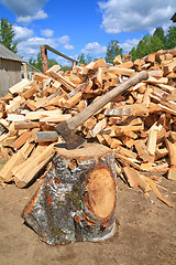 Image showing axe in log