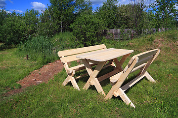 Image showing garden furniture near old pond