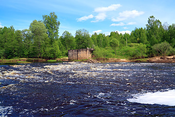 Image showing aging destroyed dam on small river