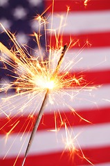 Image showing sparkler and usa flag