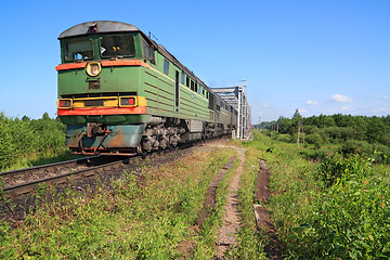 Image showing freight train on railway bridge