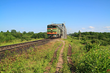 Image showing freight train on railway bridge