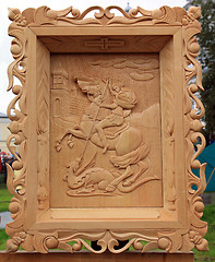 Image showing wooden icon on street exhibition