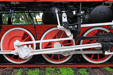 Image showing wheel of the old locomotive on stop