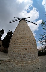 Image showing Fisheye view of the Monteriore Windmill in Jerusalem 