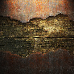 Image showing rusty metal and wood plate