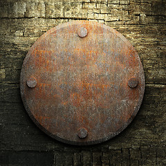 Image showing rusty metal and wood plate