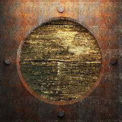 Image showing rusty metal and wood plate