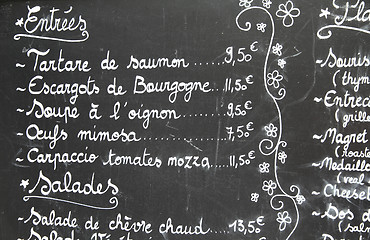 Image showing Restaurant menu in French