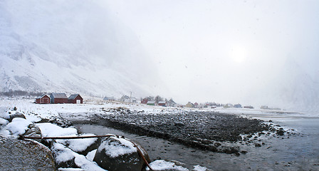 Image showing Fjord and mountainous scenery in winter from Senja, North Norway