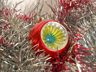 Image showing Christmas bauble and tinsel